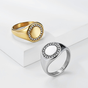 Fashion <b>Rings</b> 18K Gold Plated <b>Titanium</b> Steel Full Diamond Pave Setting Geometric Shape Unisex Gift Jewelry - Product Image 1