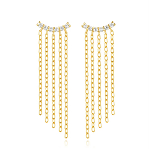 Pendientes Largos de Borla con Circonitas Brillantes, Diseño Exclusivo y de Alta Gama, Color Dorado, para Mujer - Product Image 1