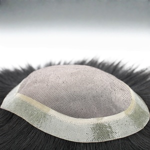 Parrucca da <span class=keywords><strong>uomo</strong></span> leggera Full Mesh in tessuto a mano copritesta calva naturale invisibile con bordo biologico del cuoio capelluto, blocco per capelli traspirante - Product Image 6