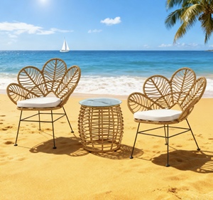 Tavolo e Sedie da Esterno in Rattan Intrecciato, Stile Lusso Leggero, Tavolino da Tè per Balcone e Terrazza - Product Image 5