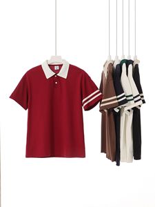 เสื้อโปโลผู้ชายผ้าฝ้าย 210GSM - ดีไซน์ลายทางคู่แบบ Preppy สีสันตัดกัน ทันสมัย แขนสั้น เหมาะสำหรับสไตล์สตรีทในฤดูร้อน - Product Image 3