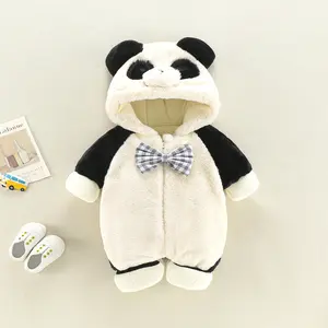 Hoogwaardige Unisex Rits Romper Winter Zware Sherpa Fleece Panda Baby Pyjama Onesie 3d Geappliqueerde Emb