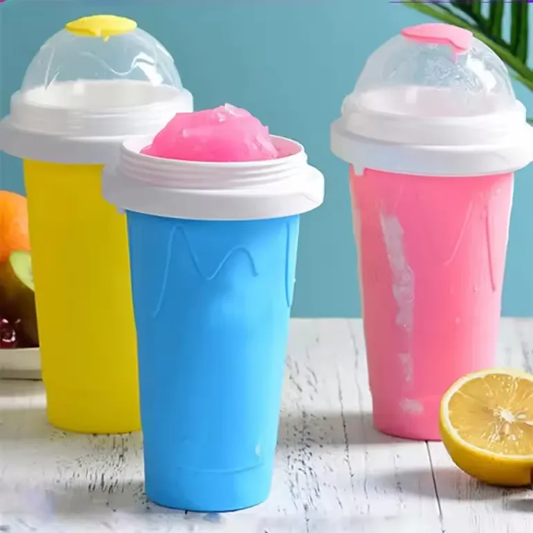 Đông lạnh cốc ma thuật cấp thực phẩm Silicone slushy Maker DIY Smoothie cup với nắp và rơm slushy cup Maker