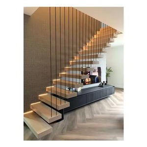 Scala a giorno <span class=keywords><strong>in</strong></span> <span class=keywords><strong>legno</strong></span> di quercia dal design fantastico con travi a scomparsa, ringhiere e corrimano a cavo per appartamento - Product Image 4