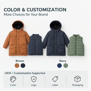 Veste rembourrée 2-en-1 pour garçons, gilet amovible, doublure polaire, manteau d'hiver pour enfants, rembourrage en polyester recyclé, OEM personnalisé - Product Image 4