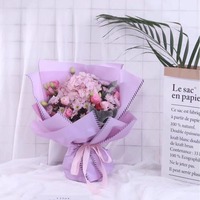 Grosir bunga Korea dicetak tahan air PE lapisan kertas bungkus warna Solid bunga buket untuk Hari Valentine