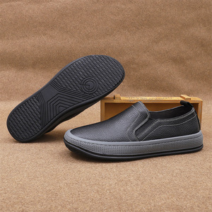 Summer Breathable Genuine Leather Men's Loafers Round <b>Toe</b> Slip-On Office Career Casual Shoes Mesh Lining Rubber Sole Solid - Product Image 3