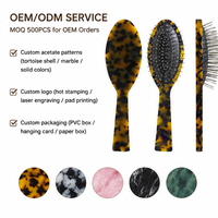 Brosse à cheveux personnalisée OEM en acétate avec coussin, poils métalliques, brosse à picots en acier inoxydable, brosse démêlante antistatique, vente en gros