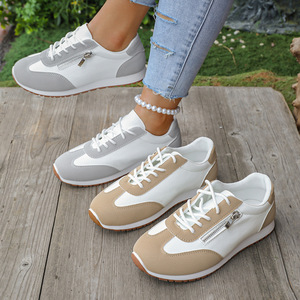 Xuanhui - <span class=keywords><strong>Zapatillas</strong></span> <span class=keywords><strong>Deportivas</strong></span> Casuales para <span class=keywords><strong>Mujer</strong></span>, Cómodas, Transpirables, con Cierre Lateral, <span class=keywords><strong>Cordones</strong></span>, Color Contrastante, Caqui Blanco, Suaves, para Caminar - Product Image 5