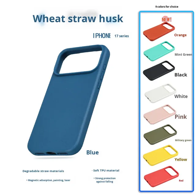 New Model Biodegradable Wheat Straw Mobile Phone case for iPhone 17 Pro Max Shockproof 360 Protection Stock