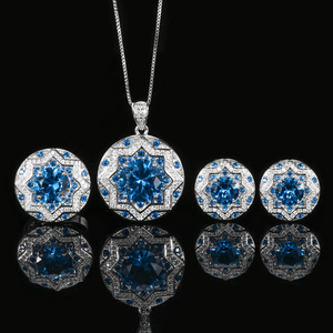 2025 new High-end jewelry copper gold-plated <b>simulation</b> blue crystal round temperament light luxury suit women 10-8mm - Product Image 1