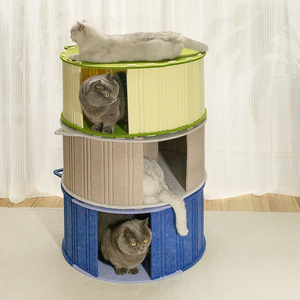Modernes Katzenbett Großes Hausförmiges Nest mit Filzstoff Kratzboard-Kombination Große Haustierbetten für Katzen und Hunde - Product Image 1