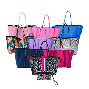 Tas Pantai Neoprene Motif Garis Leopard Berlubang dengan Logo Kustom, Tas Jinjing Neoprene Musim Panas untuk Wanita - Product Image 2