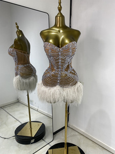 Abito da sera sexy <span class=keywords><strong>senza</strong></span> <span class=keywords><strong>spalline</strong></span> con paillettes e transparenze, modello A-line, per feste, performance sul palco, discoteche, bar, gonna corta con nappe interamente ricoperta di paillettes - Product Image 1