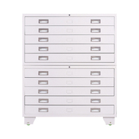 Grande commode de rangement en acier inoxydable, meuble à tiroirs plats, design d'architecture, carte, rangement