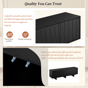 Meuble TV en bois grainé style Mid-Century avec porte ondulée pour téléviseurs 65+ pouces, console multimédia rustique avec espace de rangement, base robuste, meuble de salon - Product Image 5