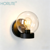 Lampe murale extérieure décorative en verre sphérique transparent avec base en ABS noir et blanc, E27, pour porche, cour, villa