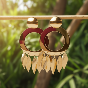 Pendientes de Aro de Acero Inoxidable 316L Chapados en Oro con Colgantes de Hojas, Estilo Bohemio, Joyería para Mujer - Product Image 3