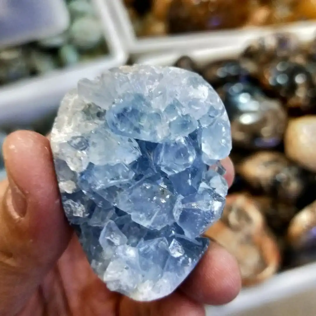 Natural Blue Stone Rock Kyanite Crystal Cluster Celestite Crystal Geode Cluster