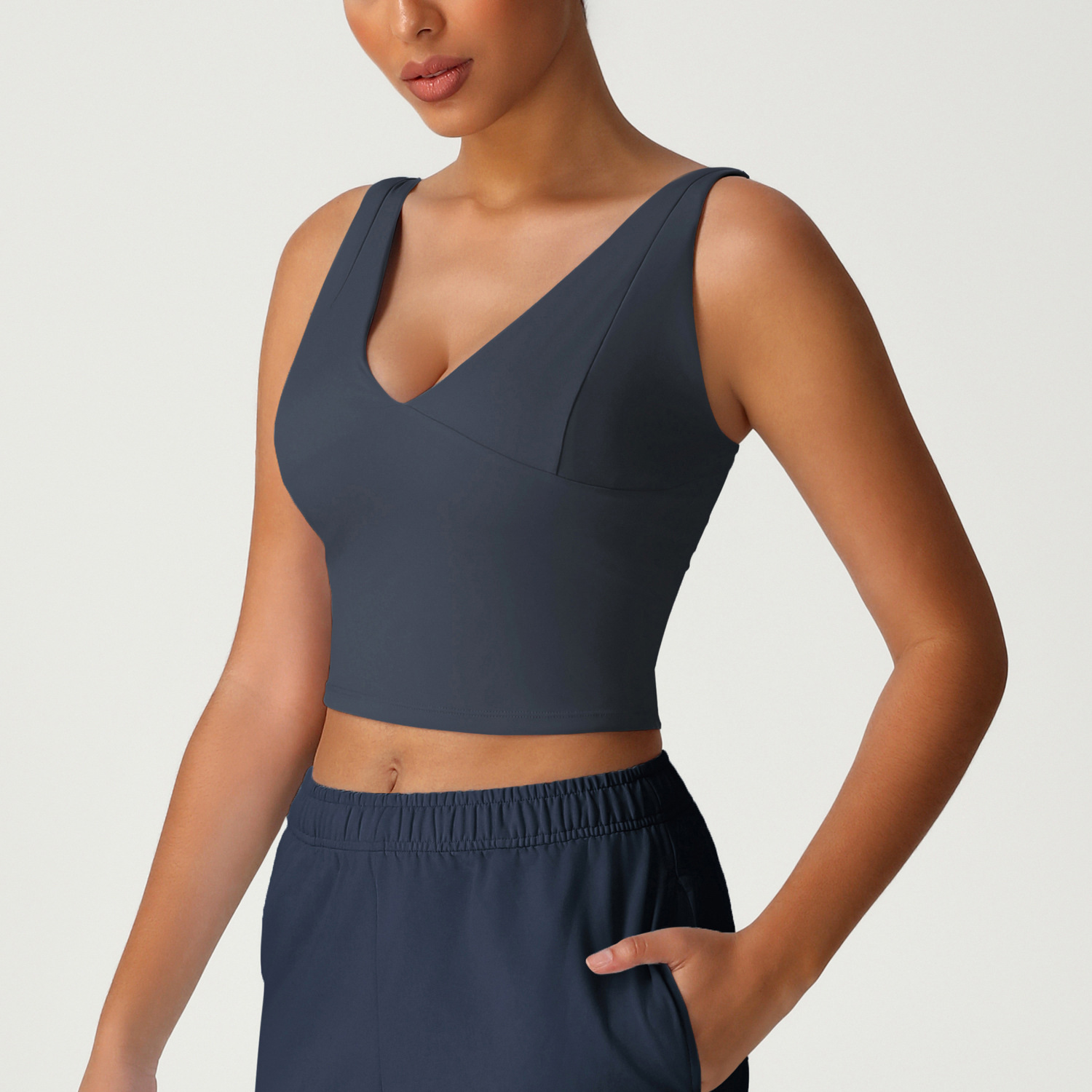 New Listing Deep V Neck Ladies Workout Yoga Vest Spaghetti Adjustable Straps Sports Bra Fitness Tank Top Women Gym