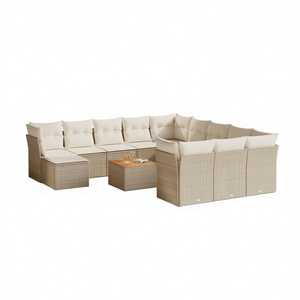 Ensemble de canapés de jardin beige en rotin pour l'extérieur avec coussins en mousse haute densité, design contemporain pour usage en terrasse - Product Image 1