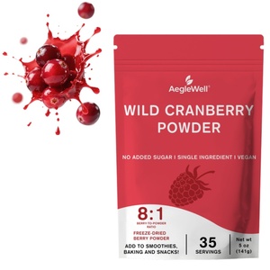 Poudre de canneberge sauvage AegleWell 5oz (141g), lyophilisée, rapport 8:1, <span class=keywords><strong>sans</strong></span> sucre ajouté, poudre de canneberge végétalienne pour smoothies et pâtisseries - Product Image 1