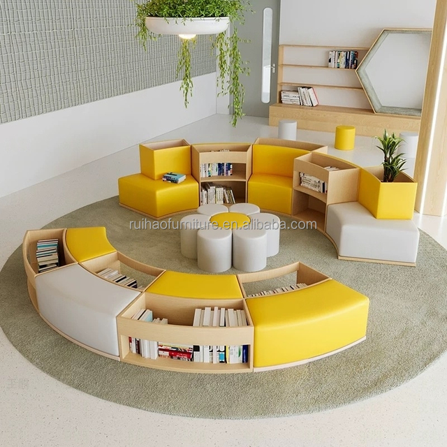 Zdh Montessori Modern Safety Durable Eco-Friendly Melamine Board School Library Bookshelf Reading Learning Center Furniture Set