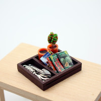 Kit de jardinage miniature en boîte en bois, accessoire de scène de jardin pour maison de poupée avec pelle, plante en pot et décor de graines