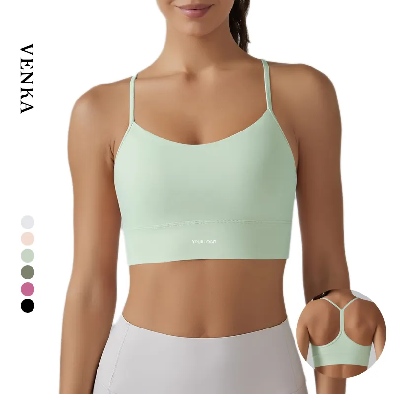 Soutien-gorge de yoga et de sport de couleur unie avec logo personnalisé OEM, vêtements de course, sexy, de beauté, de dos