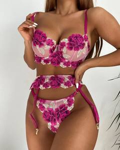 Ventes chaudes, lingerie sexy en maille pour femme, lingerie transparente révélatrice, broderie florale, soutien-gorge, sous-vêtements, ensembles de lingerie pour filles - Product Image 4