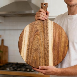 Tabla <span class=keywords><strong>de</strong></span> cortar redonda <span class=keywords><strong>de</strong></span> madera, tabla para servir, bandeja para <span class=keywords><strong>pizza</strong></span> y verduras, madera natural <span class=keywords><strong>de</strong></span> acacia con asa - Product Image 2