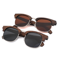 Lunettes de soleil polarisées en bois de haute qualité, classiques, pour hommes et femmes, rétro, demi-monture métallique, lunettes de soleil miroir