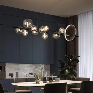 Скандинавская светодиодная люстра, Потолочный подвесной светильник с пузырьками для столовой, гостиной, кухни, спальни, современный стеклянный шар, подвесной светильник