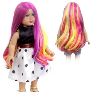 长彩虹可爱欢乐娃娃假发 17 “美国女孩娃娃水波时尚耐热合成头发假发娃娃