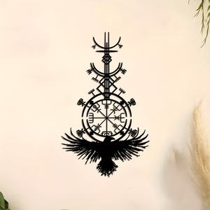 1 pièce Art mural en métal <span class=keywords><strong>Boussole</strong></span> viking avec corbeau gothique Art nordique Logo en métal Décoration intérieure Arts métalliques décoratifs Cadeau parfait viking - Product Image 3