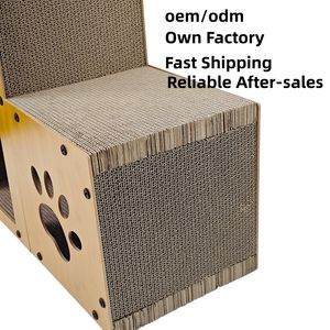 Offre Spéciale : <span class=keywords><strong>Maison</strong></span> pour chat DIY en forme de villa avec griffoir, en carton ondulé durable et résistant aux griffures, avec clochette et perchoir sautillant - Product Image 5