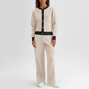 Ensemble de chandail décontracté pour femme avec logo personnalisé 2025, mode automne et hiver, cardigan, pantalon large, deux pièces. - Product Image 4