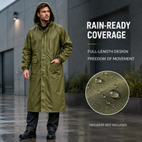 Wasserdichter Langer Regenmantel mit Kapuze Olivgrüner Parka mit Druckknöpfen Outdoor-Regenjacke Winddichter Mantel zum Angeln, Wandern und Camping