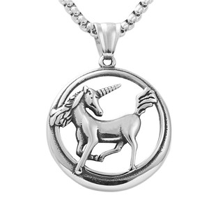 Yunnique Collar con colgante de unicornio de acero inoxidable para hombre, estilo retro, 19003 - Product Image 4
