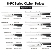 Couteau Santoku ultra-affûté de 7 pouces avec manche en POM noir et lame en acier inoxydable 3Cr13 pour trancher la viande, le poisson et les légumes