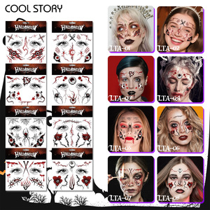 8 feuilles de tatouages temporaires réalistes pour Halloween, motif monstre, plaies sanglantes cousues, griffures, autocollants de <span class=keywords><strong>tatouage</strong></span> factices imperméables - Product Image 1