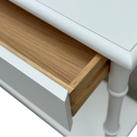 HL615-200 Hamptons Antique Vintage Farmhouse Bois Massif Bambou-jambe Rangement Couloir Blanc Table Console avec Étagères Tiroirs