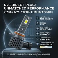 Nouveau phare N2S-H1/H3/H7/H11/9005/9006/9012/880/H4/H19/H13/H15 30W 4000LM 4300K/6000K 12-24V en aluminium universel