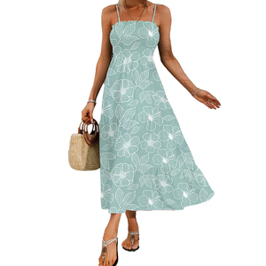 Mass Production Summer Girls Hawaiian Print Smocked <strong>Spaghetti</strong> <strong>Strap</strong> Milk Slik Vacation <strong>Dress</strong> Women's Holiday <strong>Dress</strong> - Product Image 3