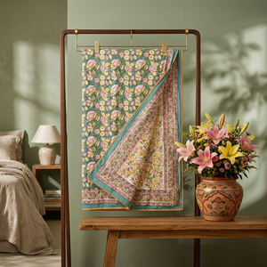 PRABHAVA - Sábana de Algodón Voile Resistente con Estampado Floral Hecho a Mano, Premium, Reversible, Tamaño King Size 90x108 Pulgadas, para el Hogar - Product Image 3