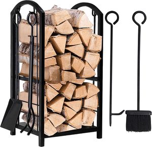 Juego de herramientas para chimenea de hierro negro Kingjoy, estante para leña