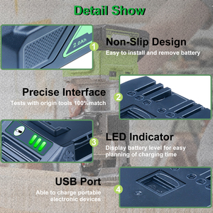 Tùy chỉnh nhà máy 2.0Ah Li-ion pin thay thế cho greenworks 24V Pin tương thích với 24V công cụ điện (với cổng USB) - Product Image 3