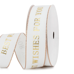 Tùy chỉnh "lời chúc tốt nhất cho bạn" Trắng với logo vàng lá <span class=keywords><strong>Ribbon</strong></span> trên Grosgrain lá <span class=keywords><strong>ribbon</strong></span> in logo bán buôn Quà Tặng đóng gói - Product Image 3