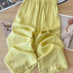 Pantalon Capri Rétro en Coton et <span class=keywords><strong>Lin</strong></span> pour <span class=keywords><strong>Femme</strong></span>, Coupe Ample, Taille Haute, Léger et Décontracté, Grande Taille, avec Poches, Idéal pour l'Été - Product Image 4