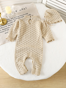 Nuevo Conjunto <span class=keywords><strong>de</strong></span> 2 Piezas para Bebés Recién Nacidos, Niños y Niñas, <span class=keywords><strong>Mono</strong></span> Tejido con Gorro, Ropa Casual para Bebés, Suave y Transpirable - Product Image 4